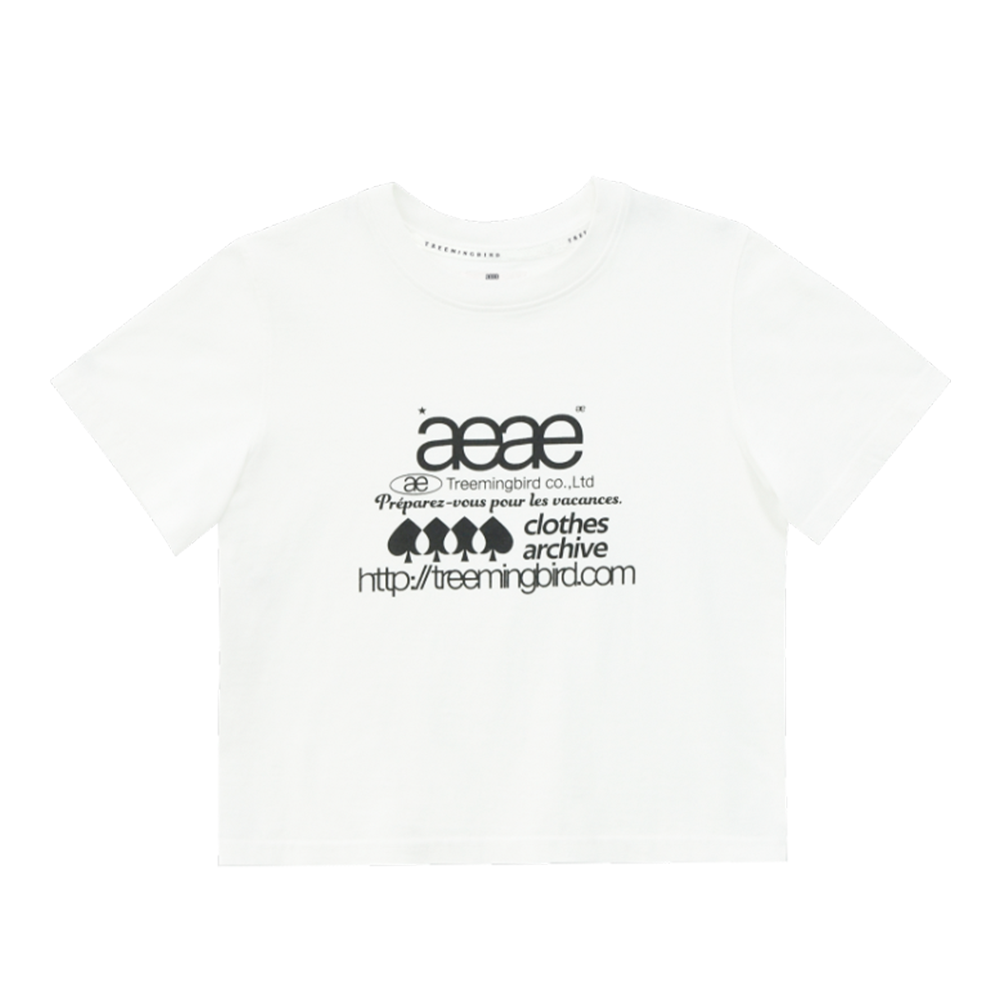 aeae x TREEMINGBIRD Web Logo Crop T-shirts [ WHITE ]