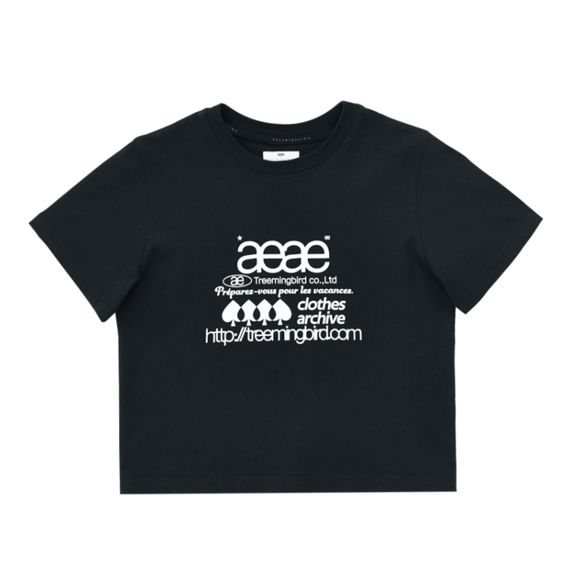 aeae x TREEMINGBIRD Web Logo Crop T-shirts [ BLACK ]